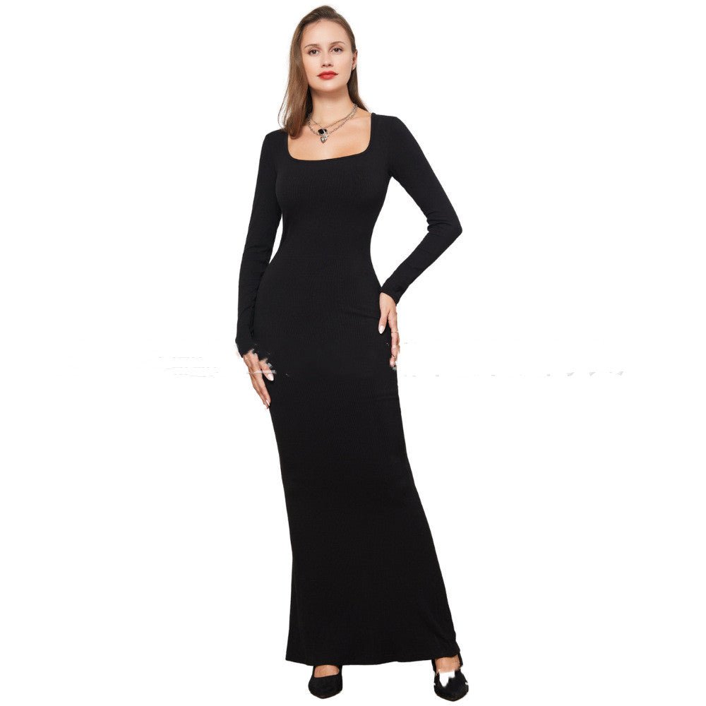 Two-in-one With Lining Double-layer Belly Contracting Hip Lifting Long Sleeve Narrow Dress