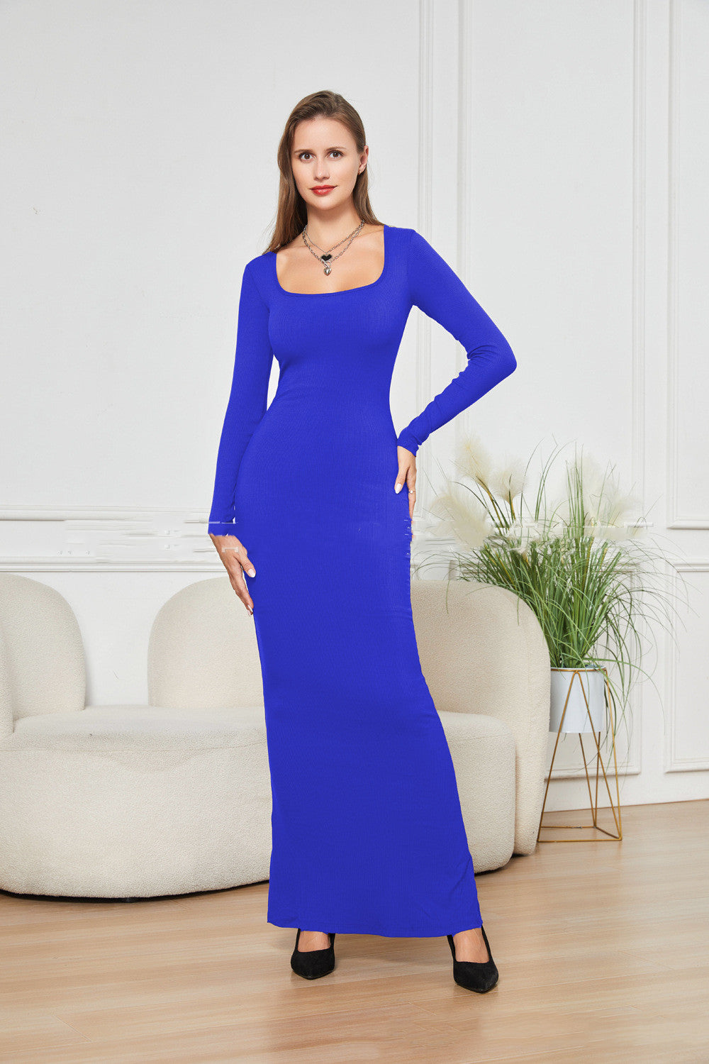Two-in-one With Lining Double-layer Belly Contracting Hip Lifting Long Sleeve Narrow Dress