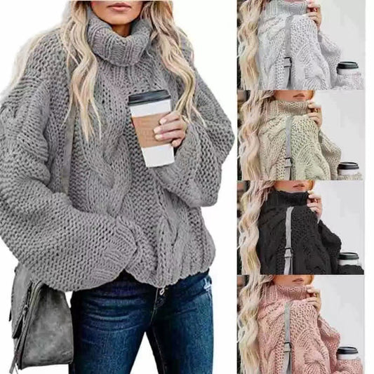 Women's Fashion Casual Turtleneck Pullover Loose-fitting Long Sleeves Sweater